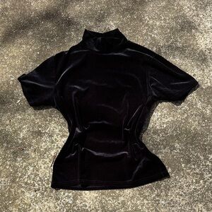 Black Velvet Mock Neck Short Sleeve Top